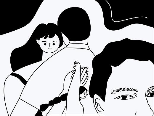 一组人物创作黑白线条画