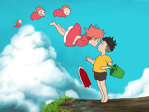 悬崖上的金鱼姬-桌面（个人主页-ZMjQ5MTM5ODg=） - 创作习作 - 站酷设计师大花有色原创素材 - 站酷ZCOOL