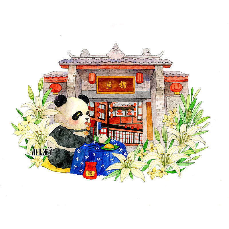 成都景点～锦里,宽窄巷子,武侯祠,杜甫草堂,都江堰|插画|商业插画