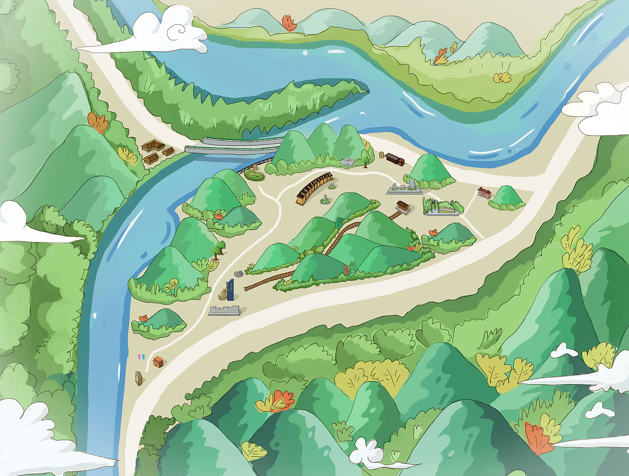 青溪古镇、东河口手绘地图（图ZMTM2NTAyNTMy） - 商业插画 - 站酷设计师药丸兔原创素材 - 站酷ZCOOL