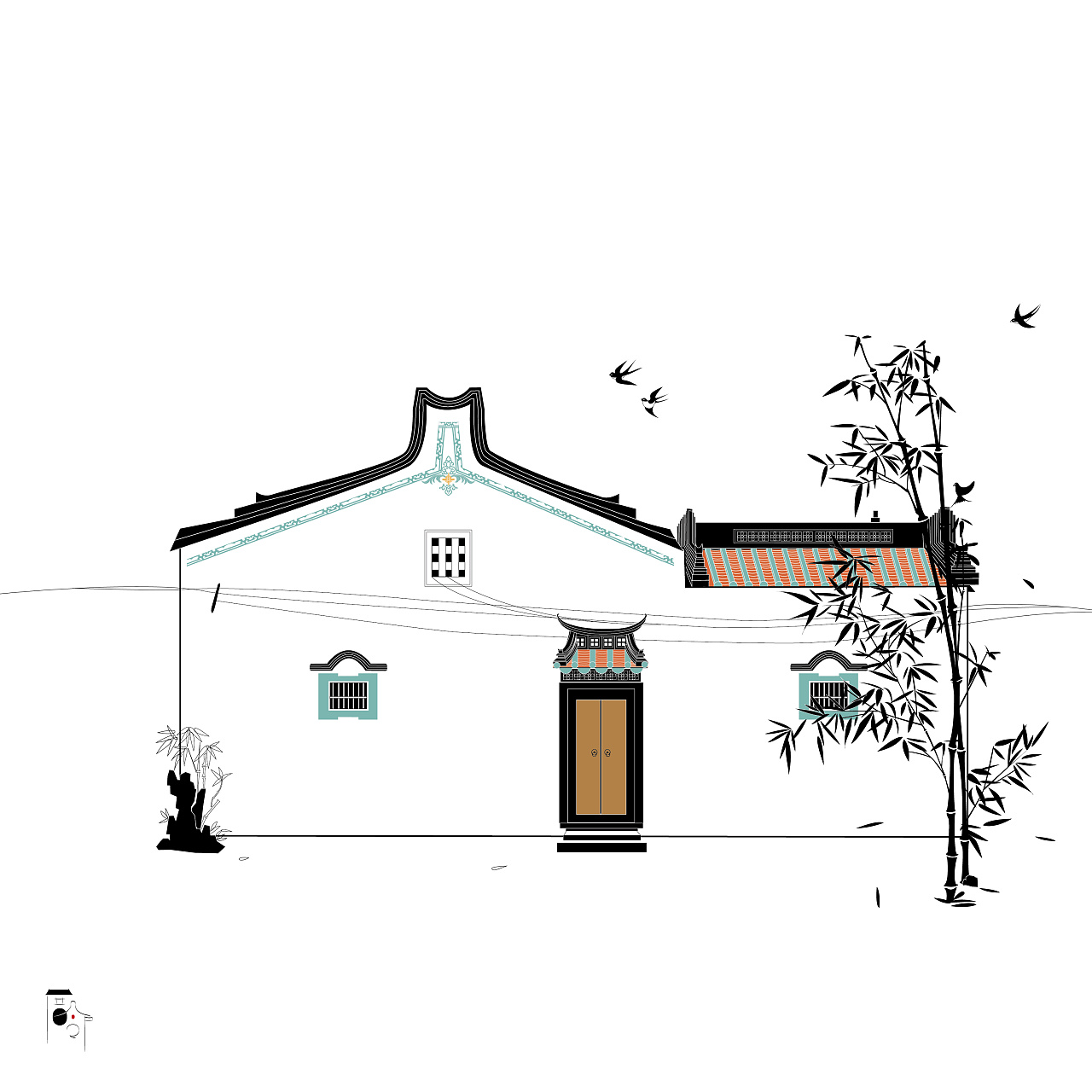 潮汕民居文化推广厝邻logo插画海报书籍动画