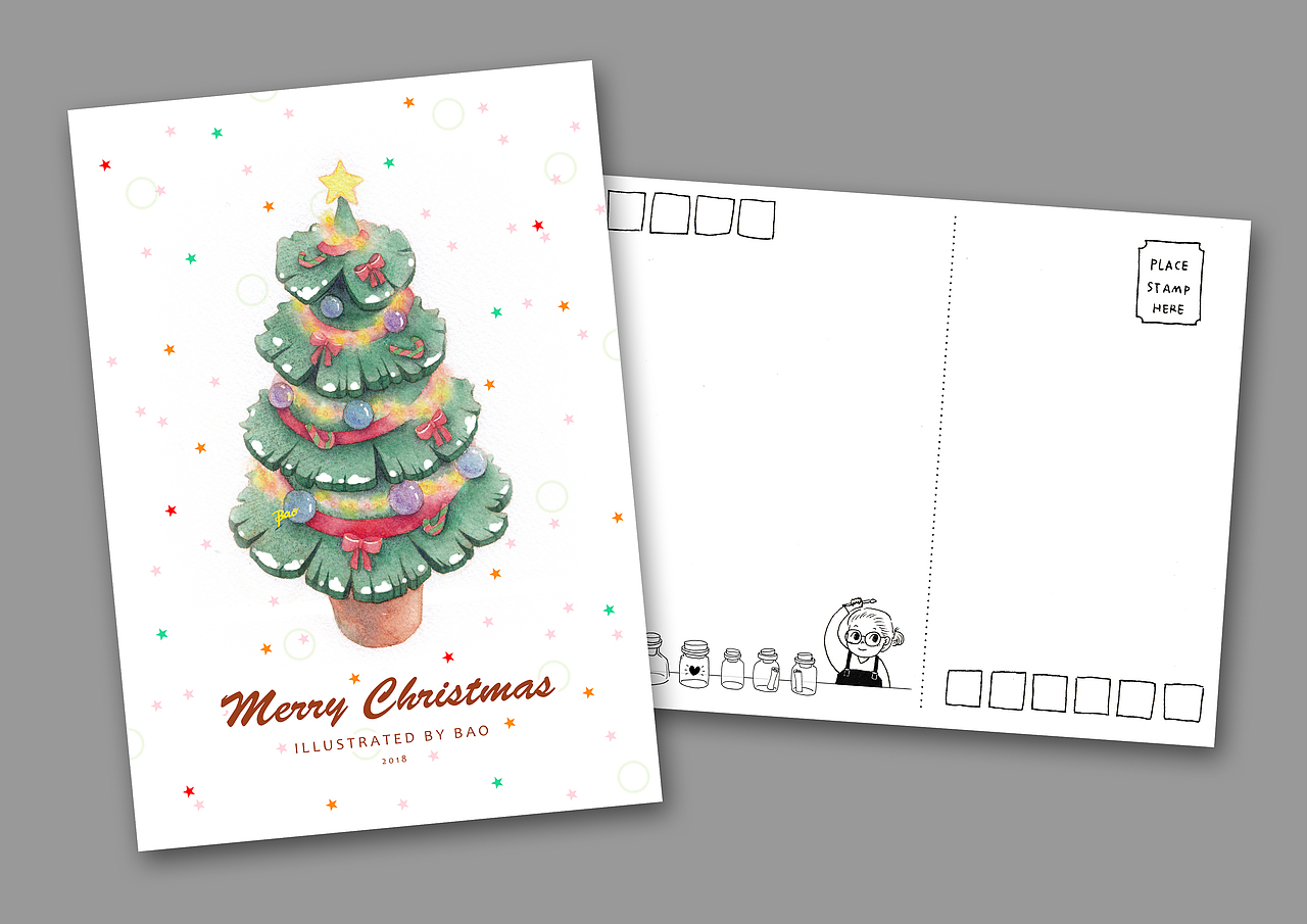水彩-插画-圣诞节明信片（图ZMTM5NjgxMTc2） - 艺术插画 - 站酷设计师BAO阿包原创素材 - 站酷ZCOOL