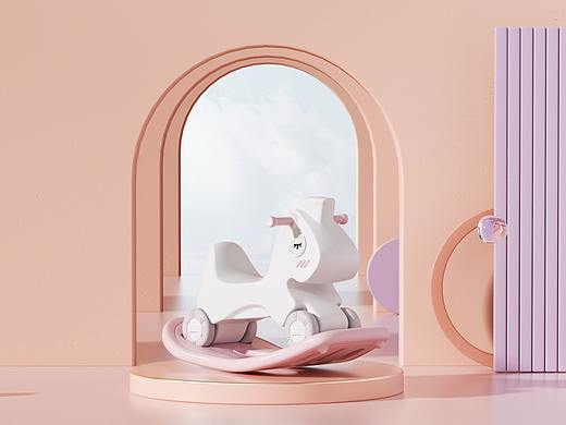 儿童健身摇摇马电商场景渲染-母婴