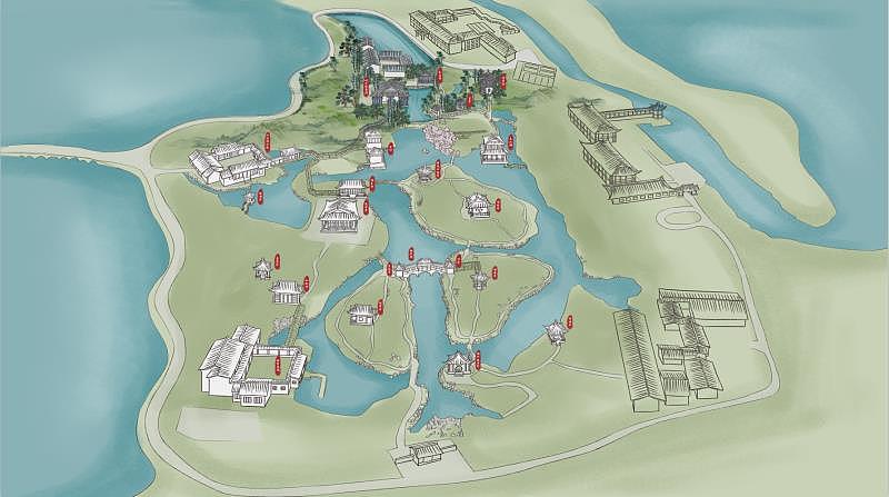 新中式.水墨风.手绘地图定制园林酒店景区设计