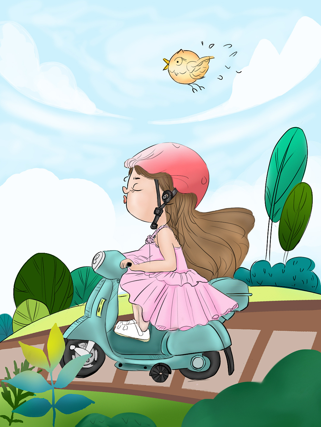 骑摩托的小女孩