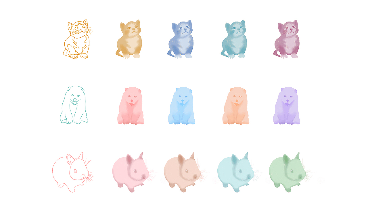 这个动物都是胖胖的原型,所以比较Q啊,但是配色还得琢磨琢磨