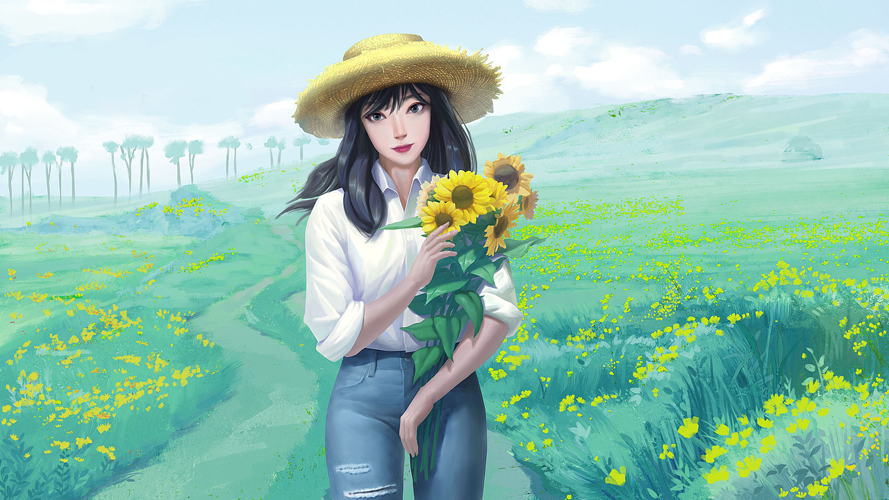 菊花女孩（图ZMjgwMDIzMTM2） - 商业插画 - 站酷设计师广笑原创素材 - 站酷ZCOOL