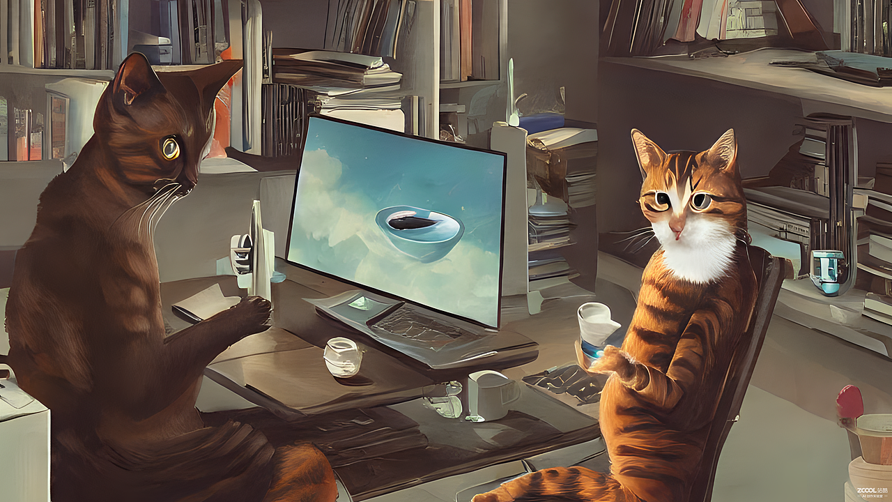 #AI创作实验室#猫咪在电脑前喝咖啡（图ZMzIwNTM2MTA4） - AI作品 - 站酷设计师康MP原创素材 - 站酷ZCOOL