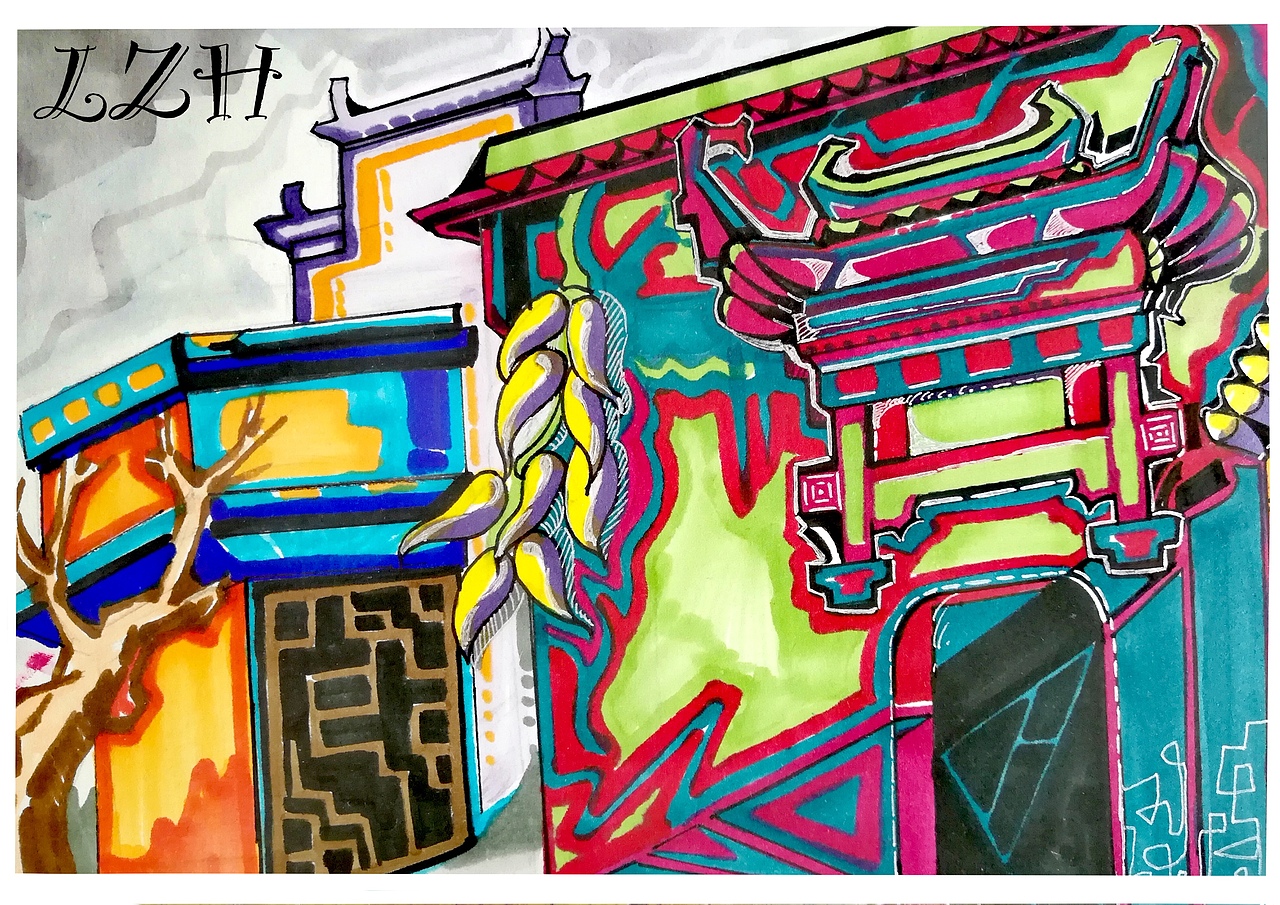 宏村系列马克笔写生作品