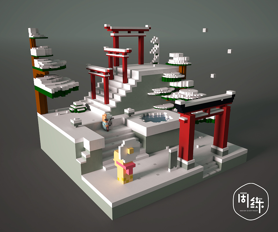 刻意练习——体素化和风鸟居（图ZOTgwODc5MDQ=） - 图案 - 站酷设计师皮皮粒原创素材 - 站酷ZCOOL