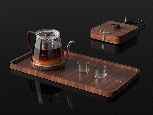熹壶™丨黑胡桃原木搪瓷自动烧水壶