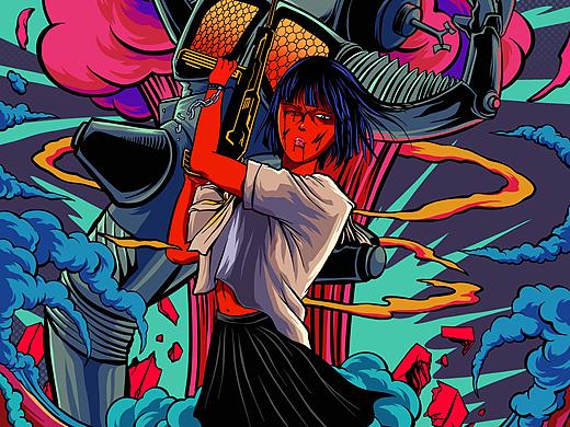 核爆少女蒸汽波插画