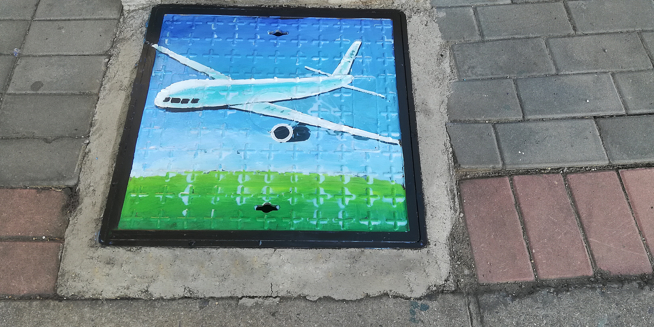 油画井盖3d井盖画