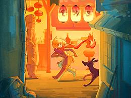 原创插画 | 夜市中的一角