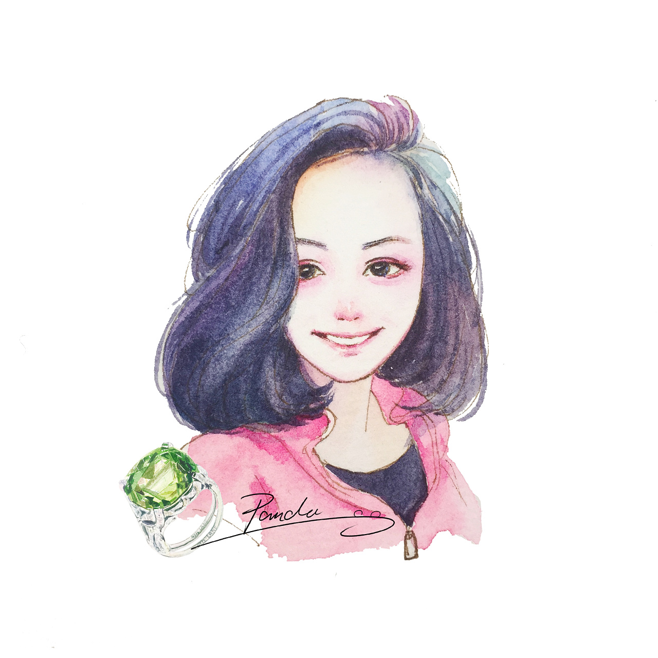 雪姨水彩卡通头像珠宝水彩步骤
