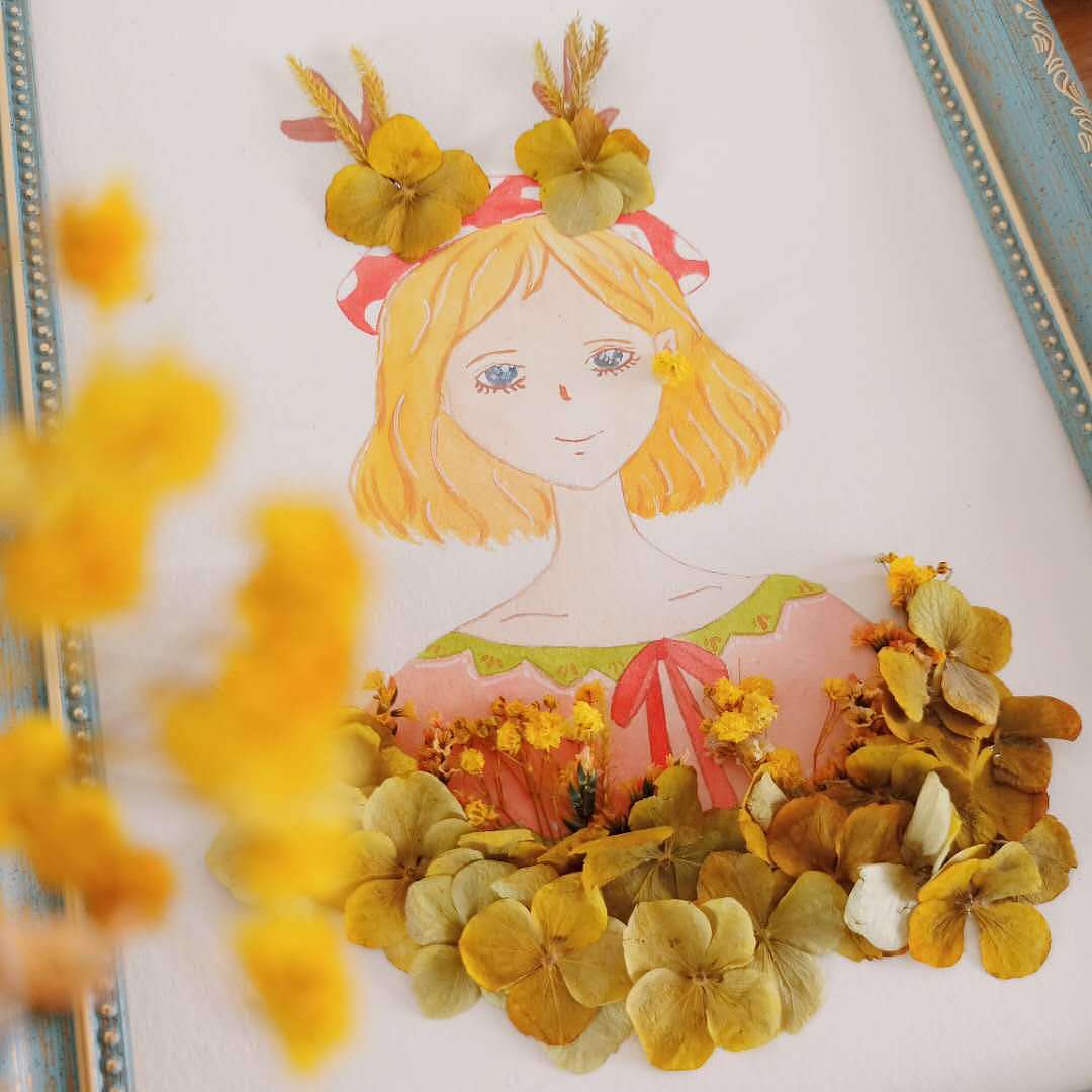 自己手绘水彩植物干花装饰画