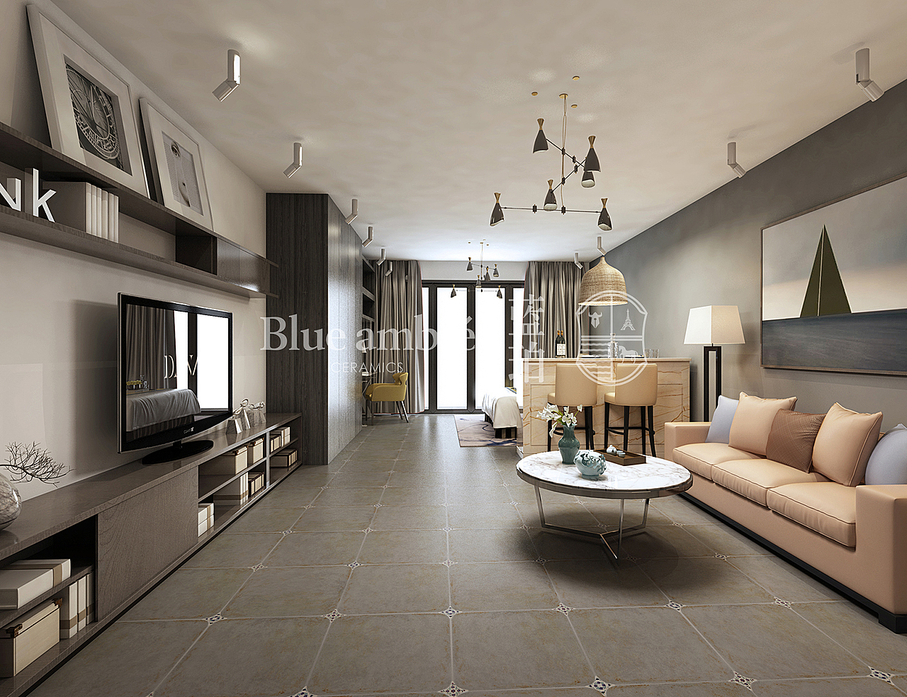 蓝珀瓷砖客厅空间搭配方案（图ZMTYxMzQ3ODIw） - 家装设计 - 站酷设计师言兮之原创素材 - 站酷ZCOOL