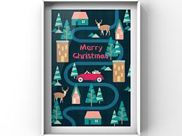 圣诞主题布艺风格插画