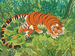 狐假虎威故事插画