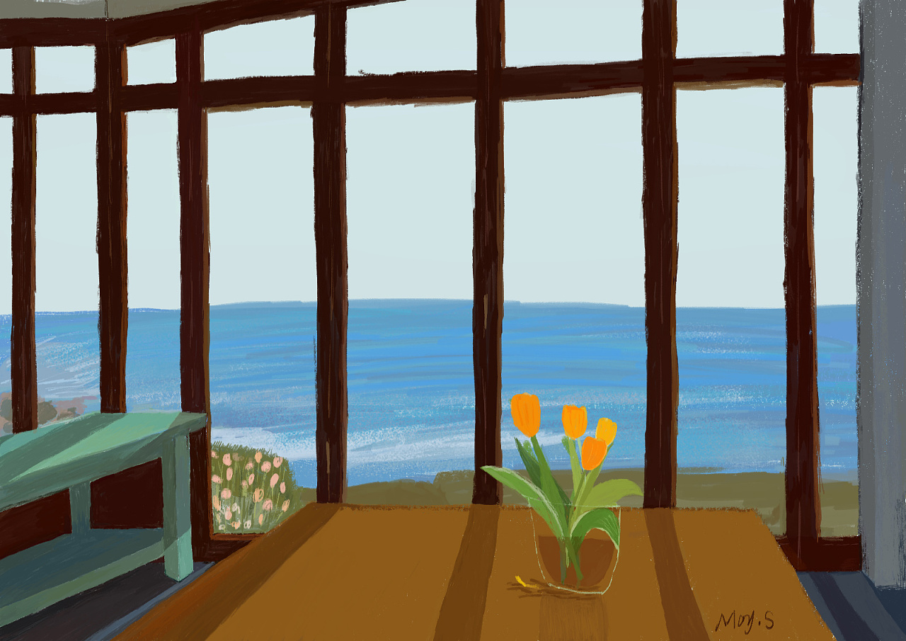 窗外的海|插画|创作习作|alina白白 - 原创作品 - 站酷 (zcool)