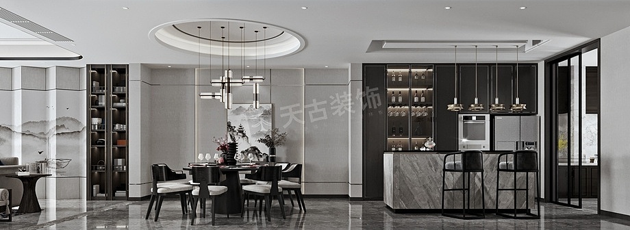 华侨城天澜美墅联排别墅户型改造|新中式风格别墅设计