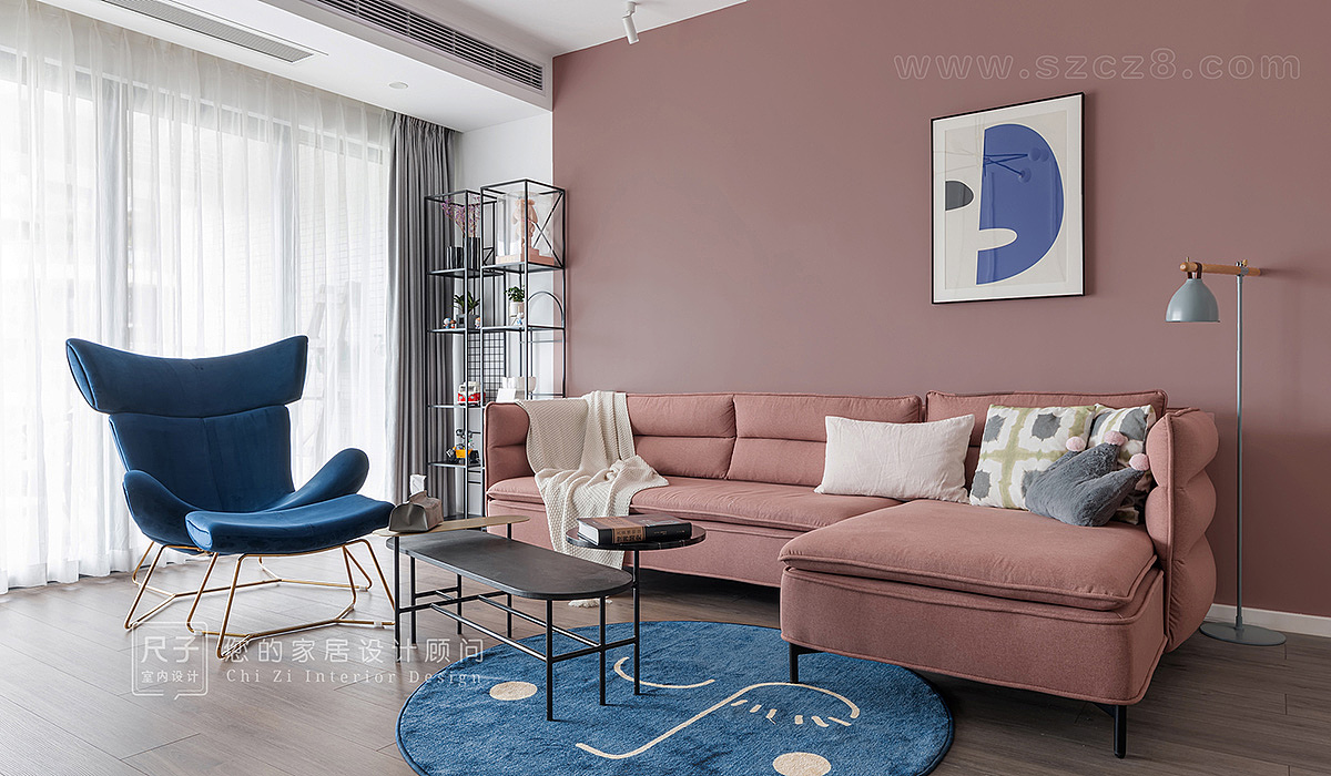 脏粉与皇家蓝的碰撞，爱旅行的他们家里也是诱人的风景（图ZMTgwNjIzMTY0） - 家装设计 - 站酷设计师深圳尺子室内设计原创素材 - 站酷ZCOOL