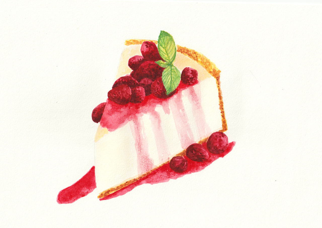 水彩美食 芝士覆盆子蛋糕
