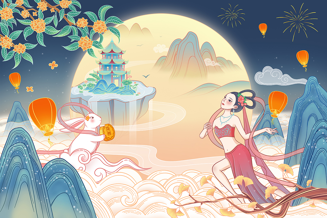 中秋主題插畫（圖ZMjY5OTY2Nzc2） - 創(chuàng)作習作 - 站酷設(shè)計師是手draw餅呀原創(chuàng)素材 - 站酷ZCOOL
