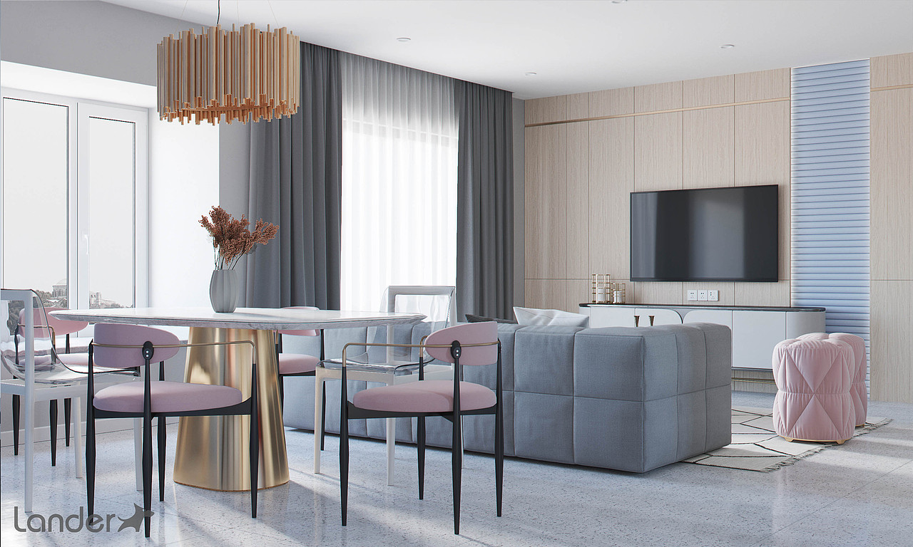 现代轻奢风格客餐厅（图ZMTcyNzk3OTg4） - 家装设计 - 站酷设计师lander_design原创素材 - 站酷ZCOOL