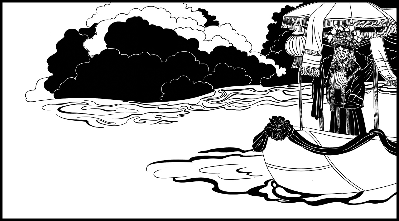 《疍家船》黑白插图 儿童插画 水上人家 暴雨 船