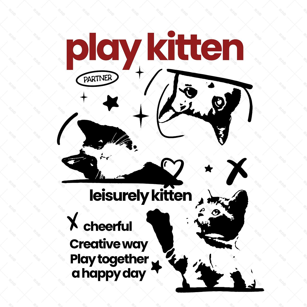 卫衣印花图案~剪影小猫