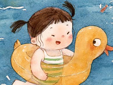去海边吧~ 水彩儿童插画