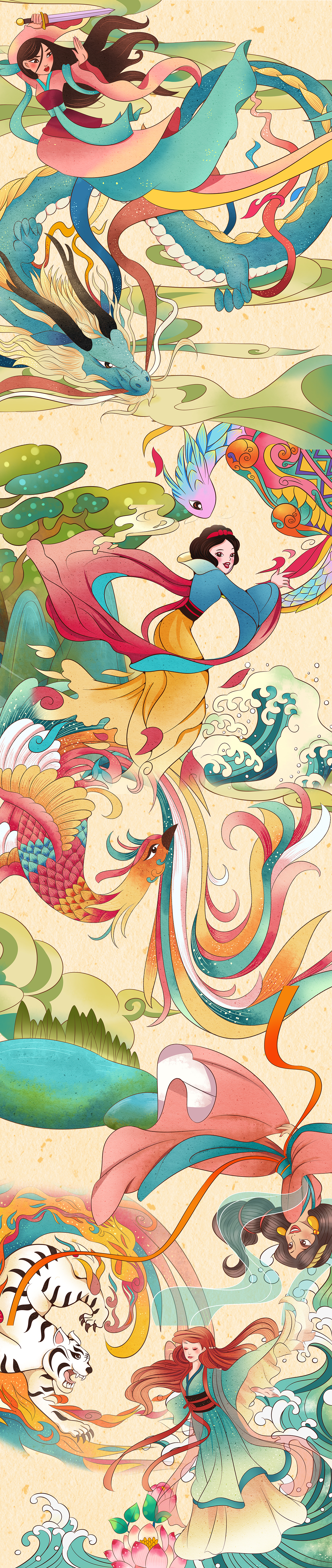 中国风四大神兽遇上迪士尼公主