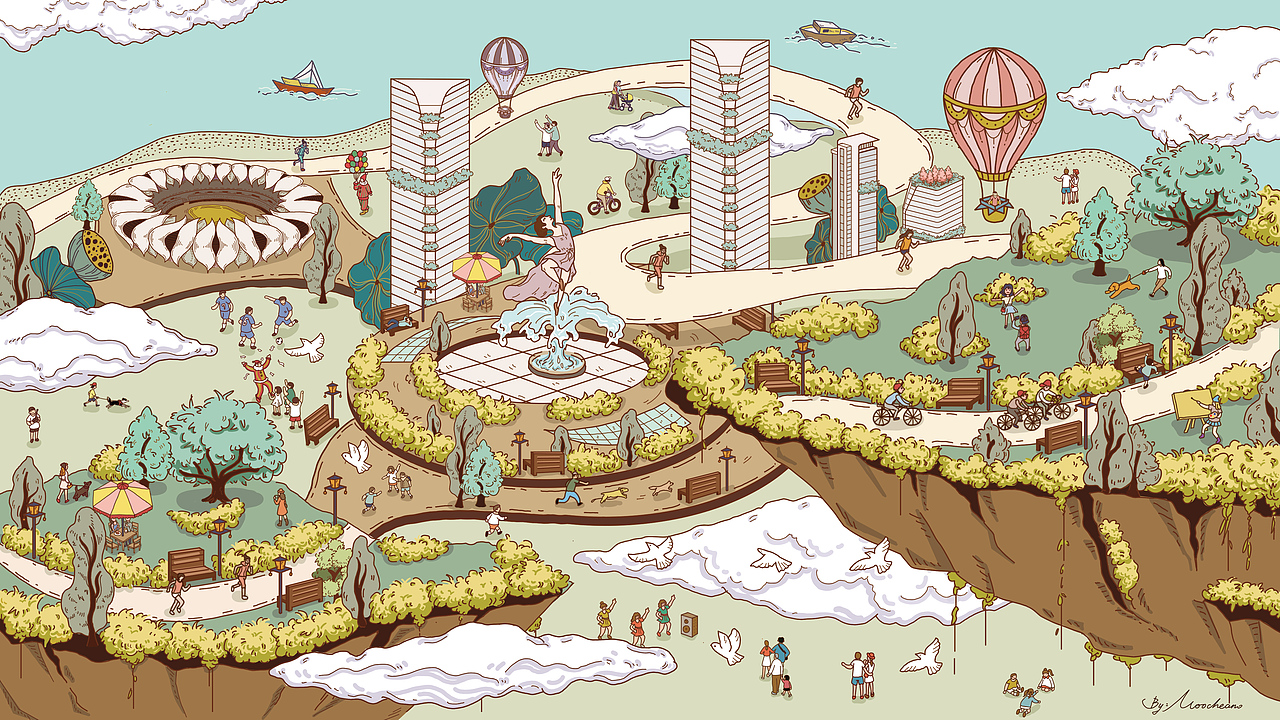 Hillslife美学馆杭州信达中心壹号院TOD插画手绘本（图ZOTcwNDQ0OTY=） - 商业插画 - 站酷设计师moocheano原创素材 - 站酷ZCOOL