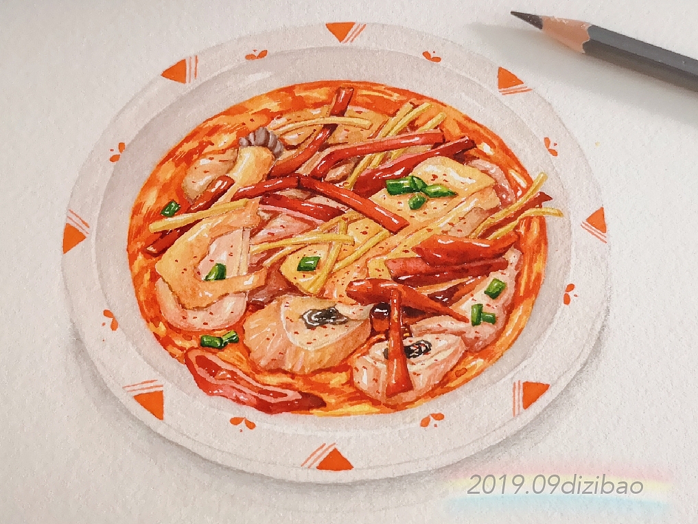 手绘美食,国宴东安鸡