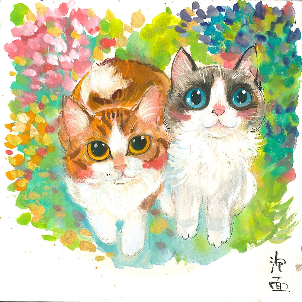 一组水墨猫咪