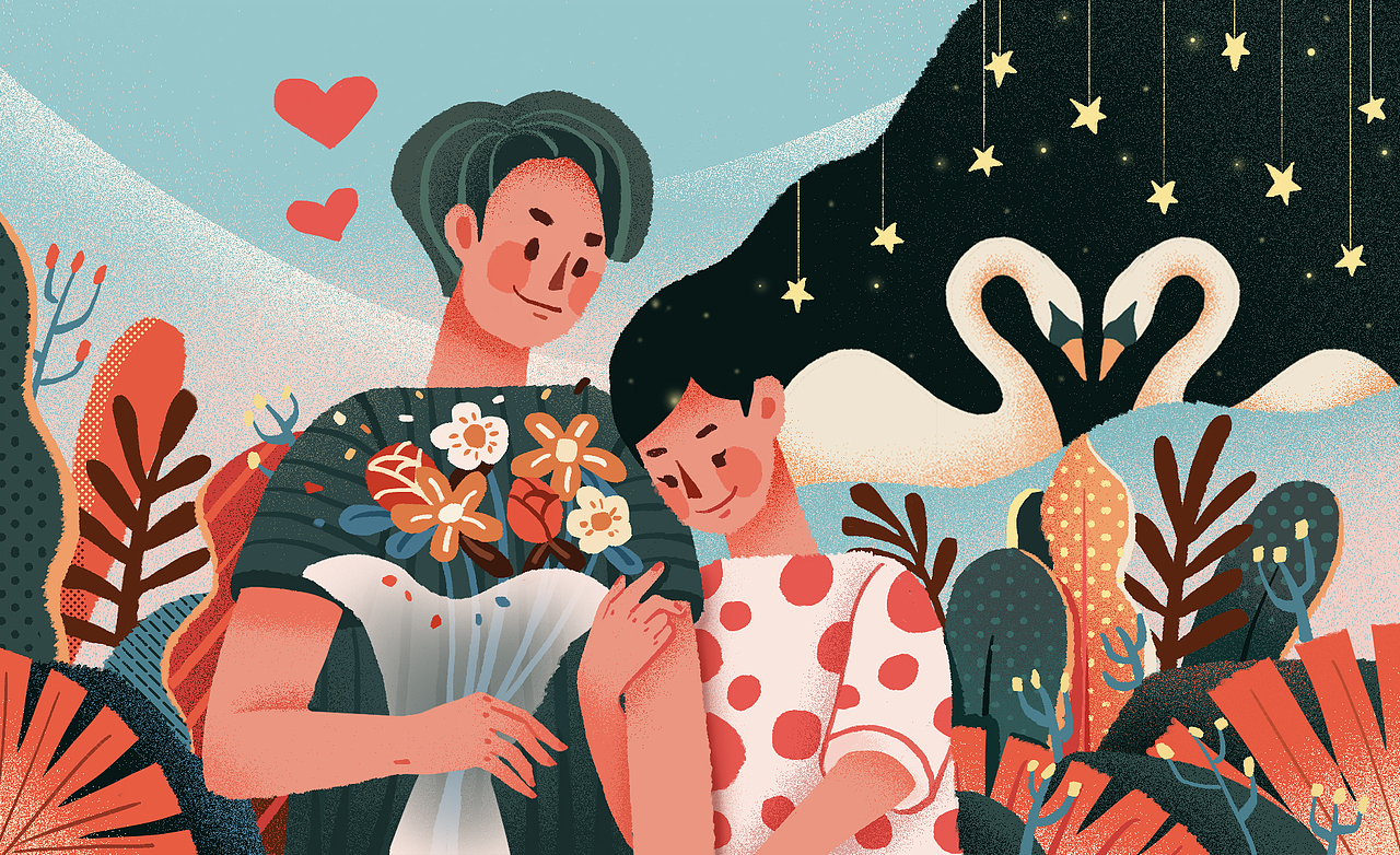 七夕情人节插画的不同画风尝试