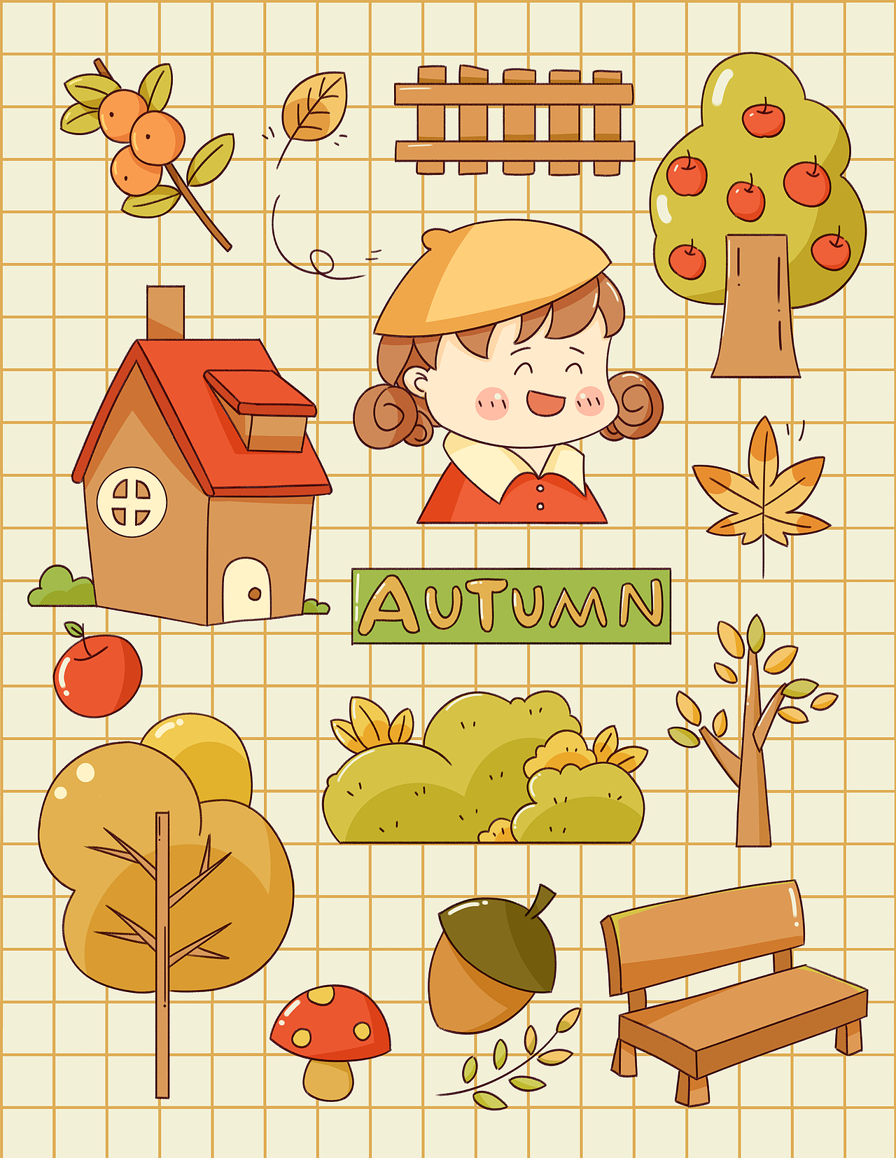 秋季可爱贴纸（图ZMjY5ODgxNjQ0） - 图案 - 站酷设计师雪夜WLL原创素材 - 站酷ZCOOL