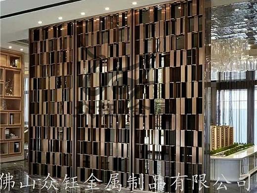 新中式不锈钢山形屏风隔断玫瑰无指纹金属山峦屏风隔断