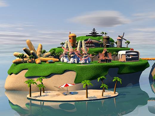 C4D场景建模渲染练习——贪食岛