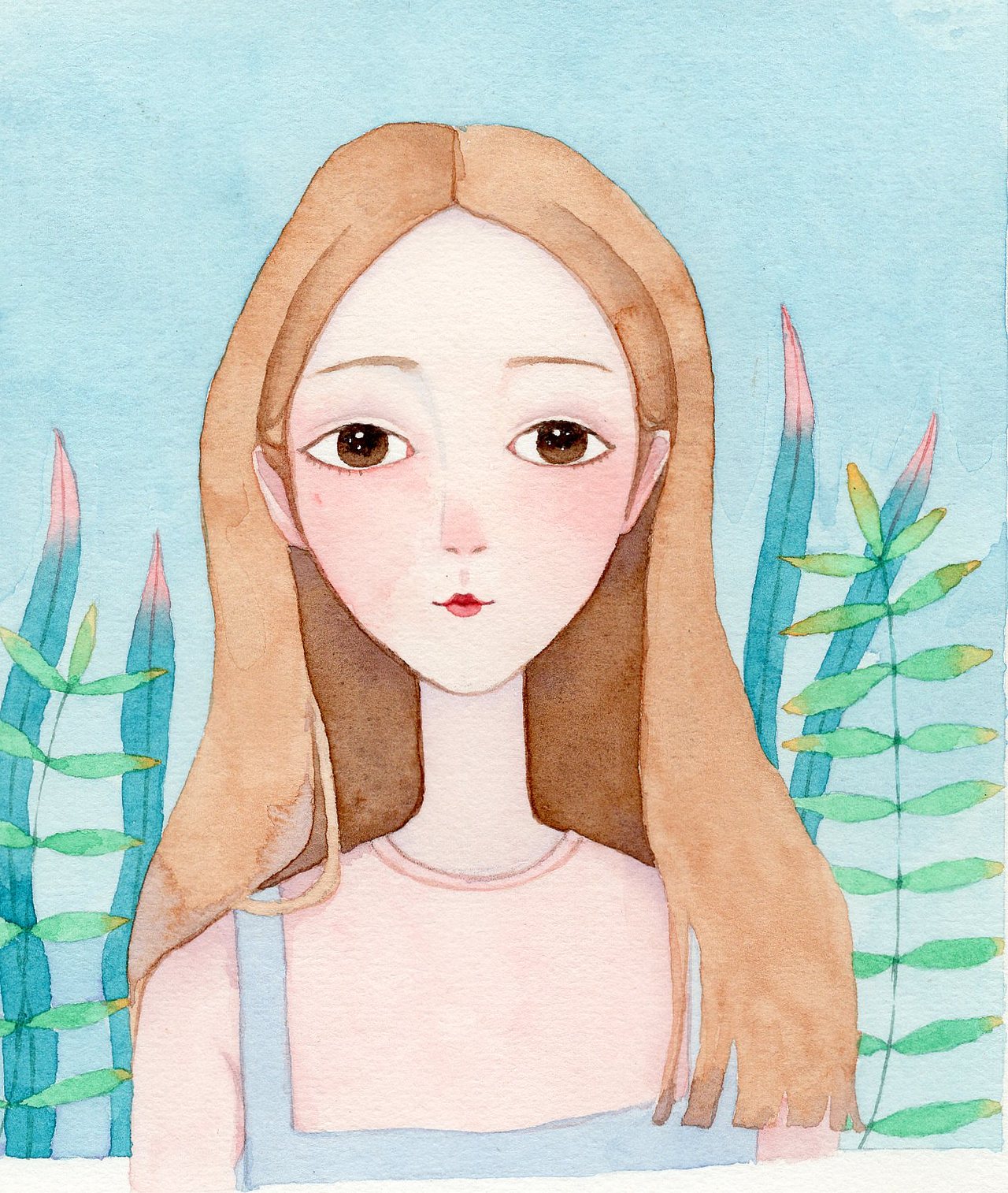 发一组今年画的少女水彩画