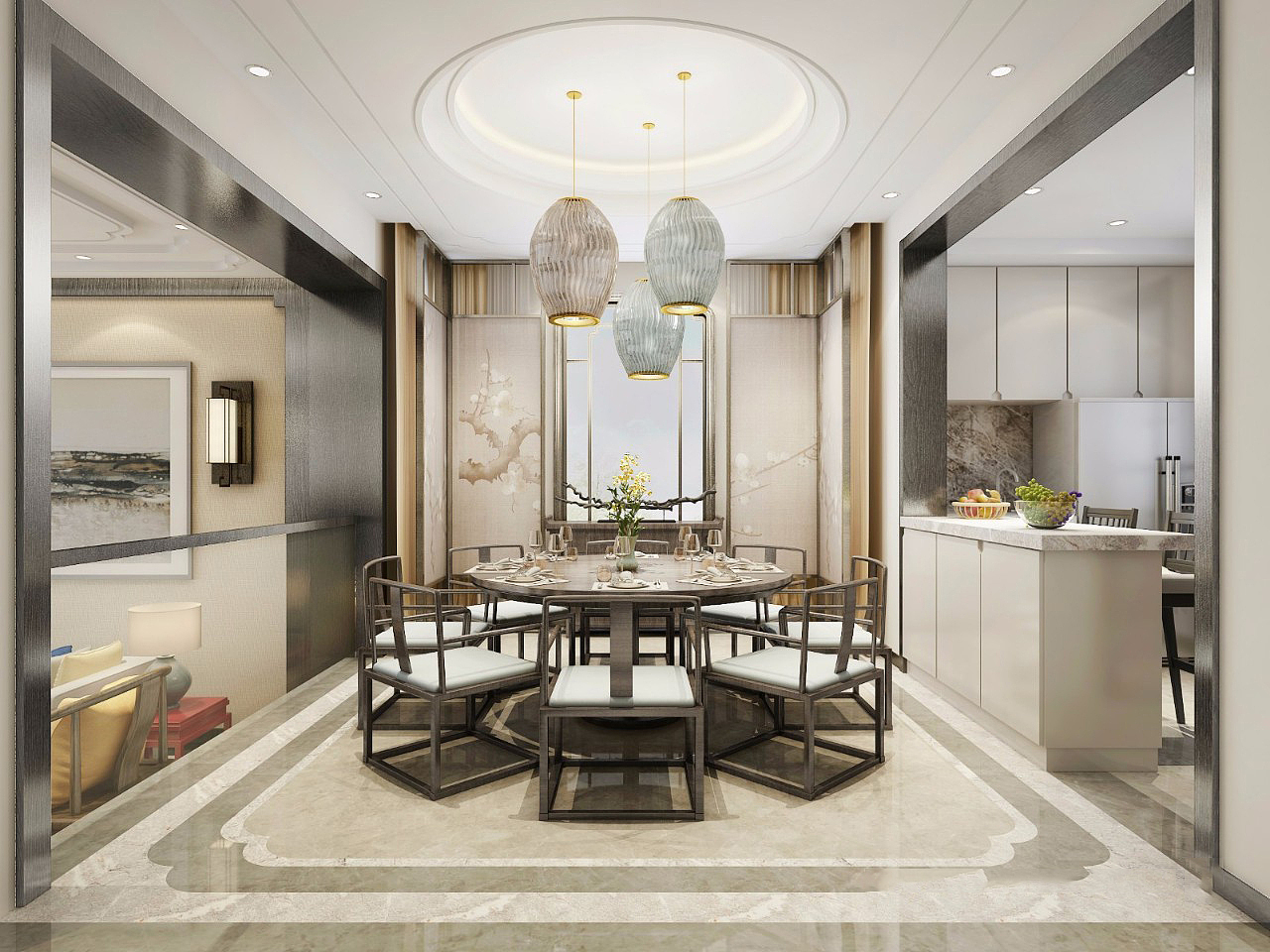 金领九如意400平新中式风格别墅装修,高端大气上档次---餐厅