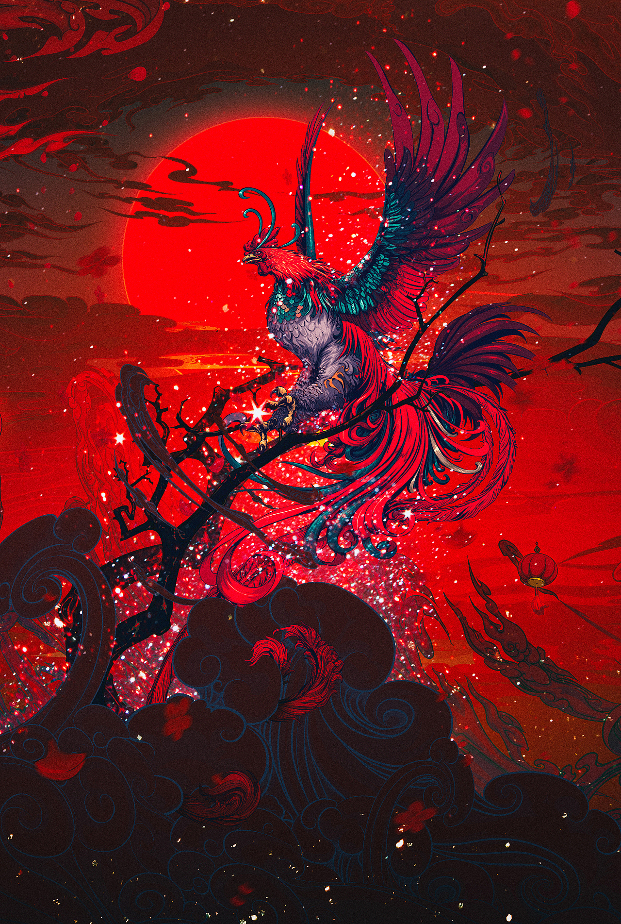 涅盘凤凰来仪衍生版鸡年春节中国风插画