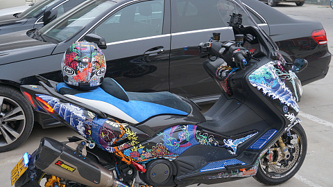 手工制作拼色雅马哈T-MAX摩托车座椅