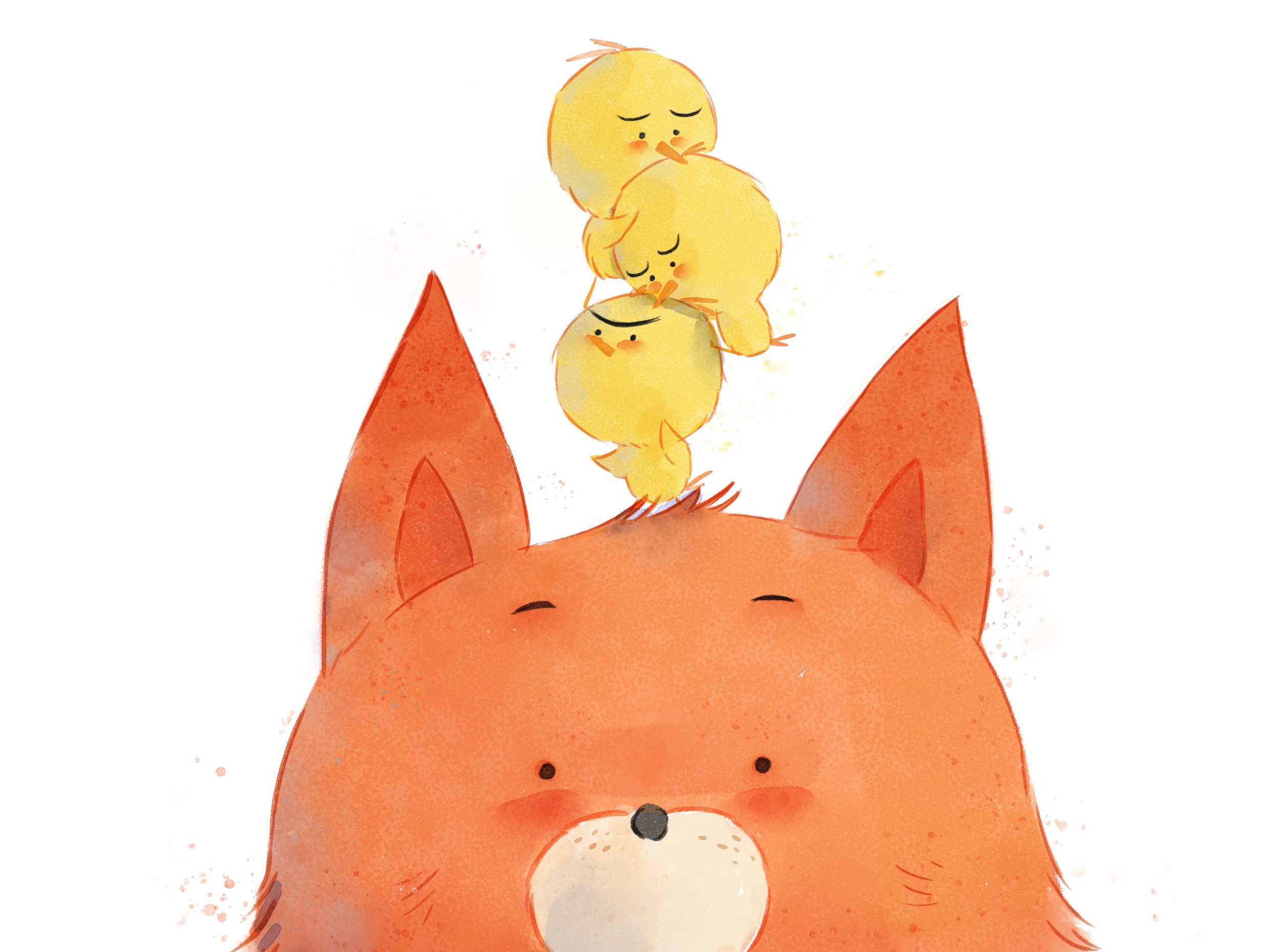 水彩插画-——小狐狸和小鸡的故事