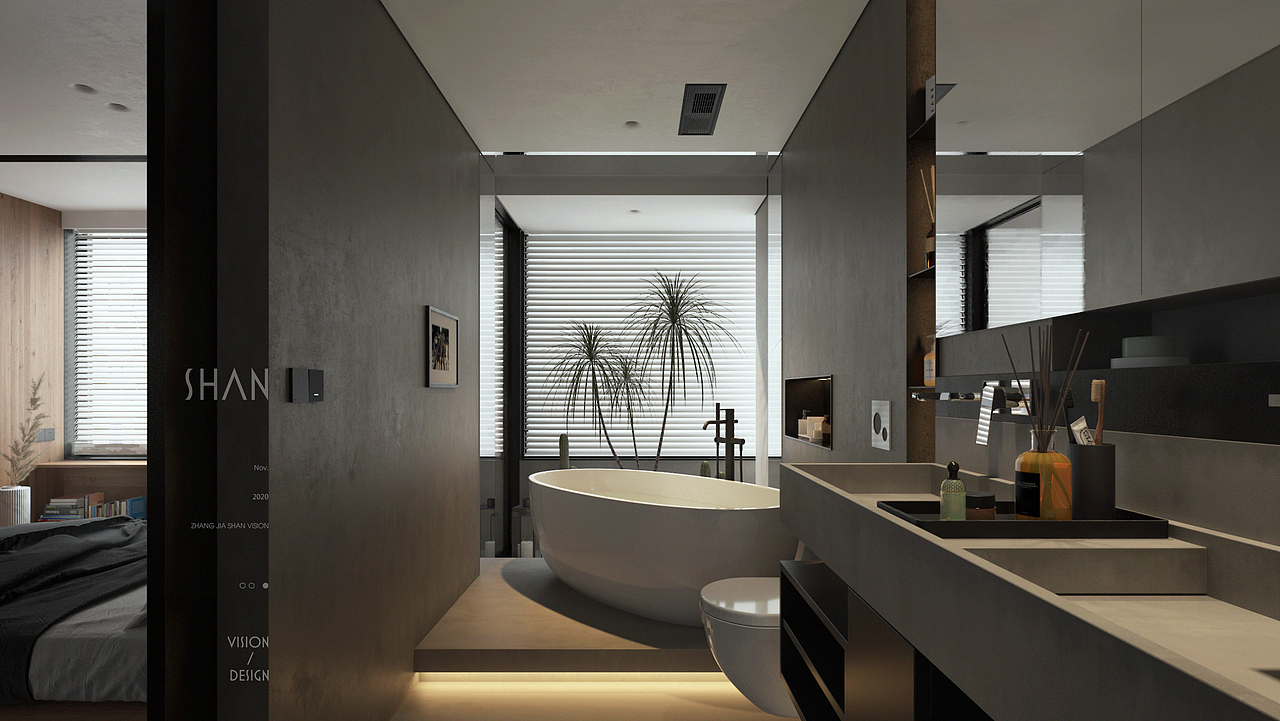 SHAN丨暗调系单身住宅设计及效果表现（图ZMjM0NjUwOTk2） - 家装设计 - 站酷设计师聿亘丨SHAN原创素材 - 站酷ZCOOL