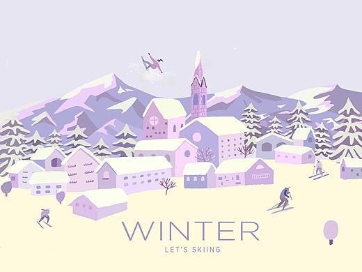 插画包装设计冬天滑雪