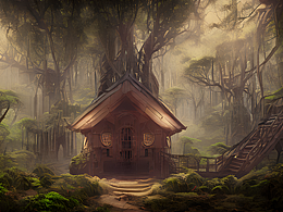 #站酷夢(mèng)筆#夢(mèng)幻的森林小屋，錯(cuò)綜復(fù)雜，暗色的，數(shù)字繪