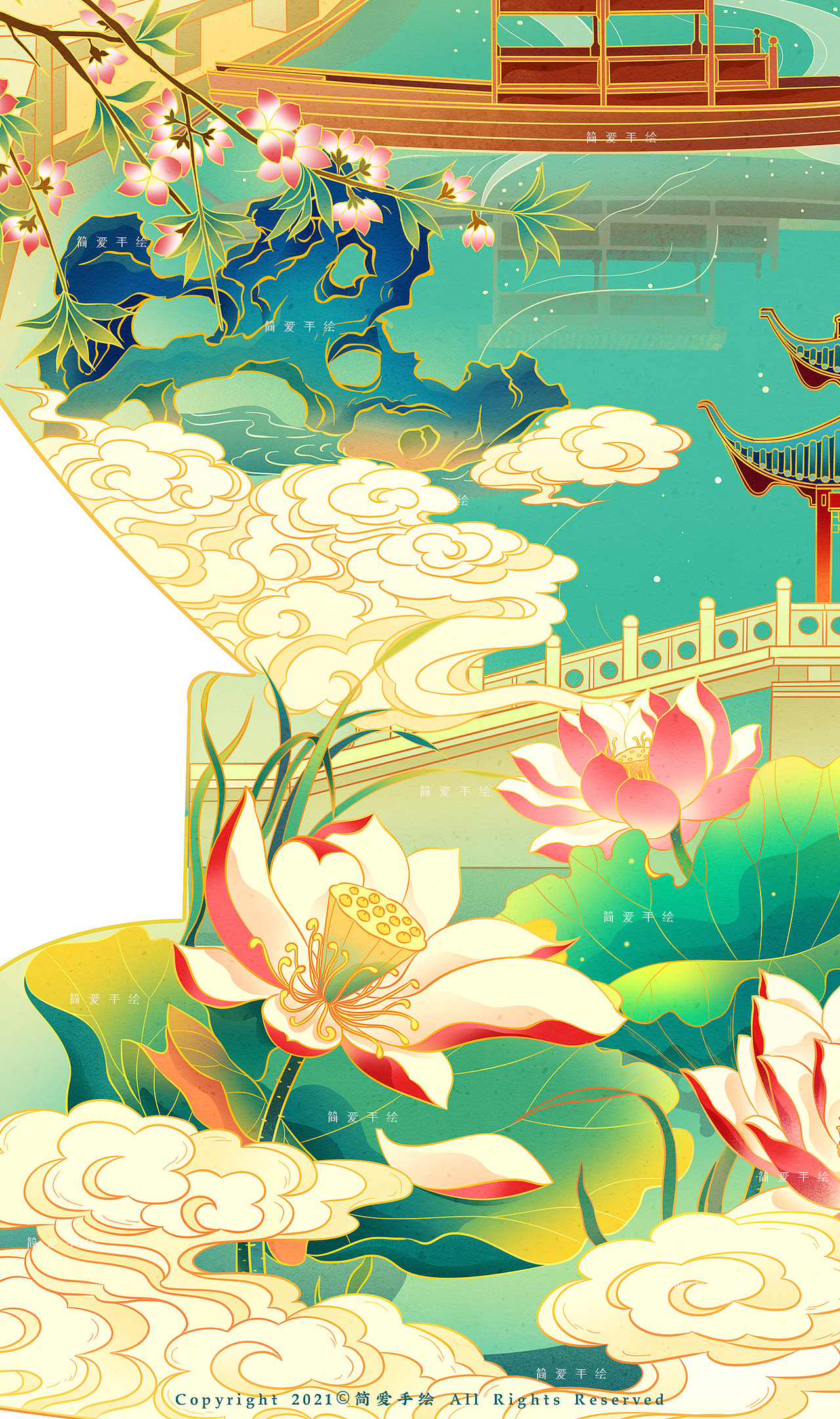 【西湖十景】杭州主题国风插画（图ZMjUzNDI0NjM2） - 创作习作 - 站酷设计师简爱手绘原创素材 - 站酷ZCOOL