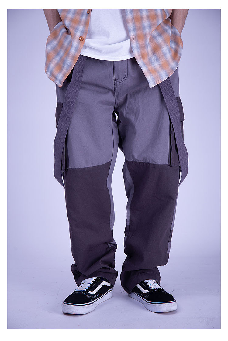 潮牌工装裤男19夏季修身束脚个性街头嘻哈吊带chic